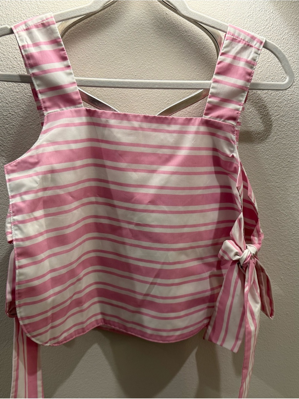 Dottie Hart Pink & White Striped Apron-Style Square-Neck Tank Cropped Blouse S - Picture 3 of 5